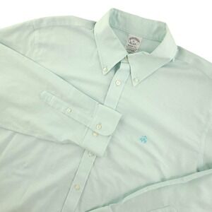 Brooks Brothers Dress Shirt Mens 16.5‎ 34/35 Green Solid Regent Non Iron Stretch